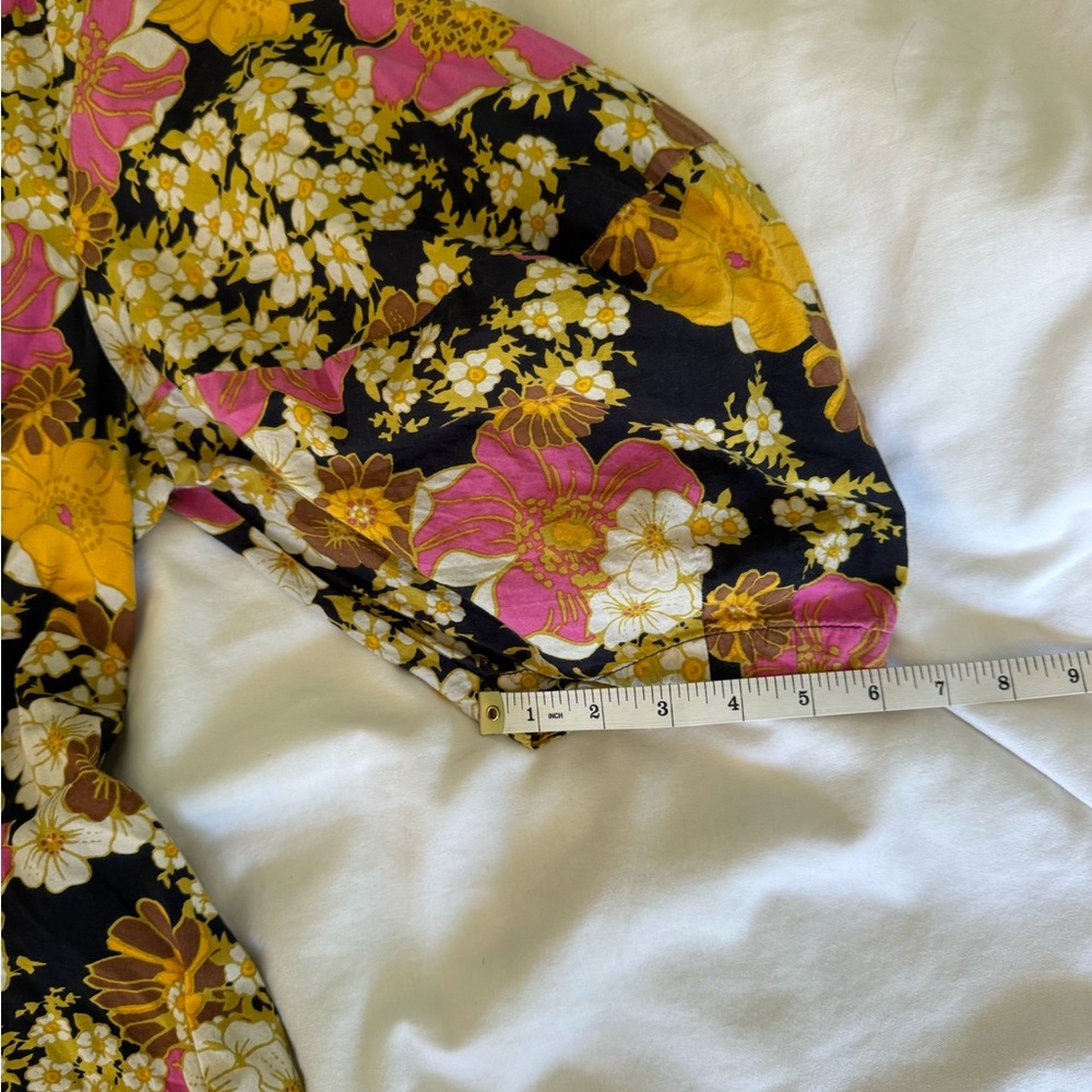 Free People Cotton Floral V-Neck Dress with Puff Sleeves - Picture 5 of 8